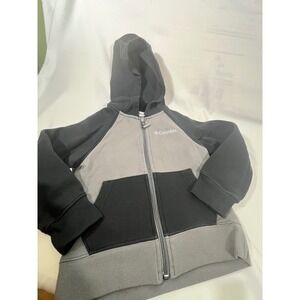 Kids Columbia Sweatshirt Hooded Jacket Zip Up Outdoor Warm Gray Black Sz XXS 4-5